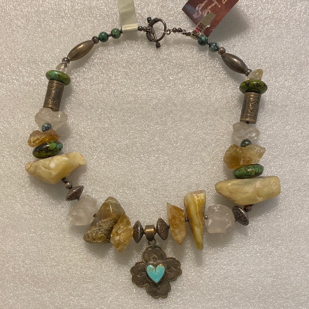 Amazing Natural Stone & Silver Statement Necklace - Yellow Opal, Citrine, Quartz